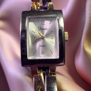 Accutime Two-Tone Bracelet Watch Silver & Gold Square Face Minimalist